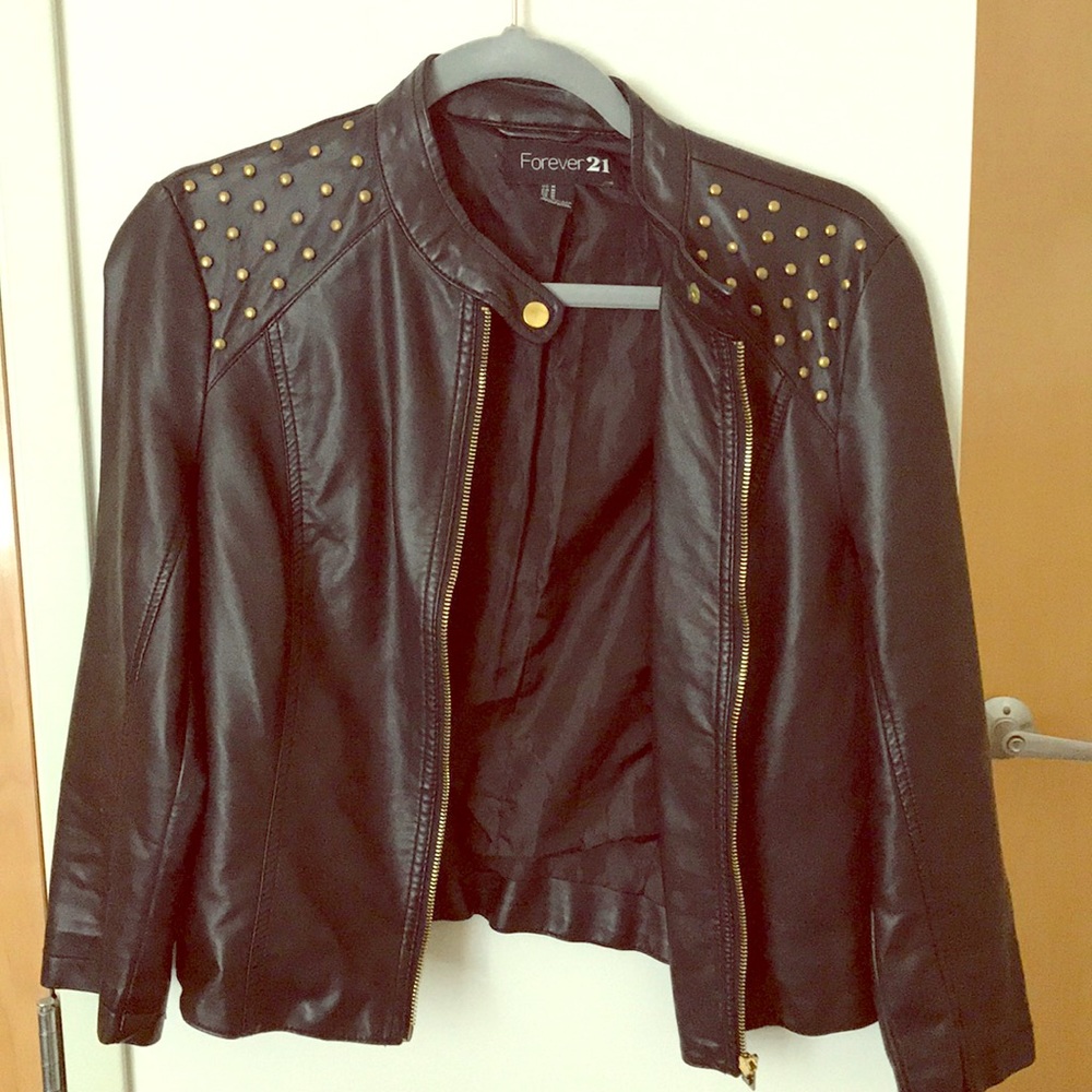 Black Leather Jacket with gold embellishments